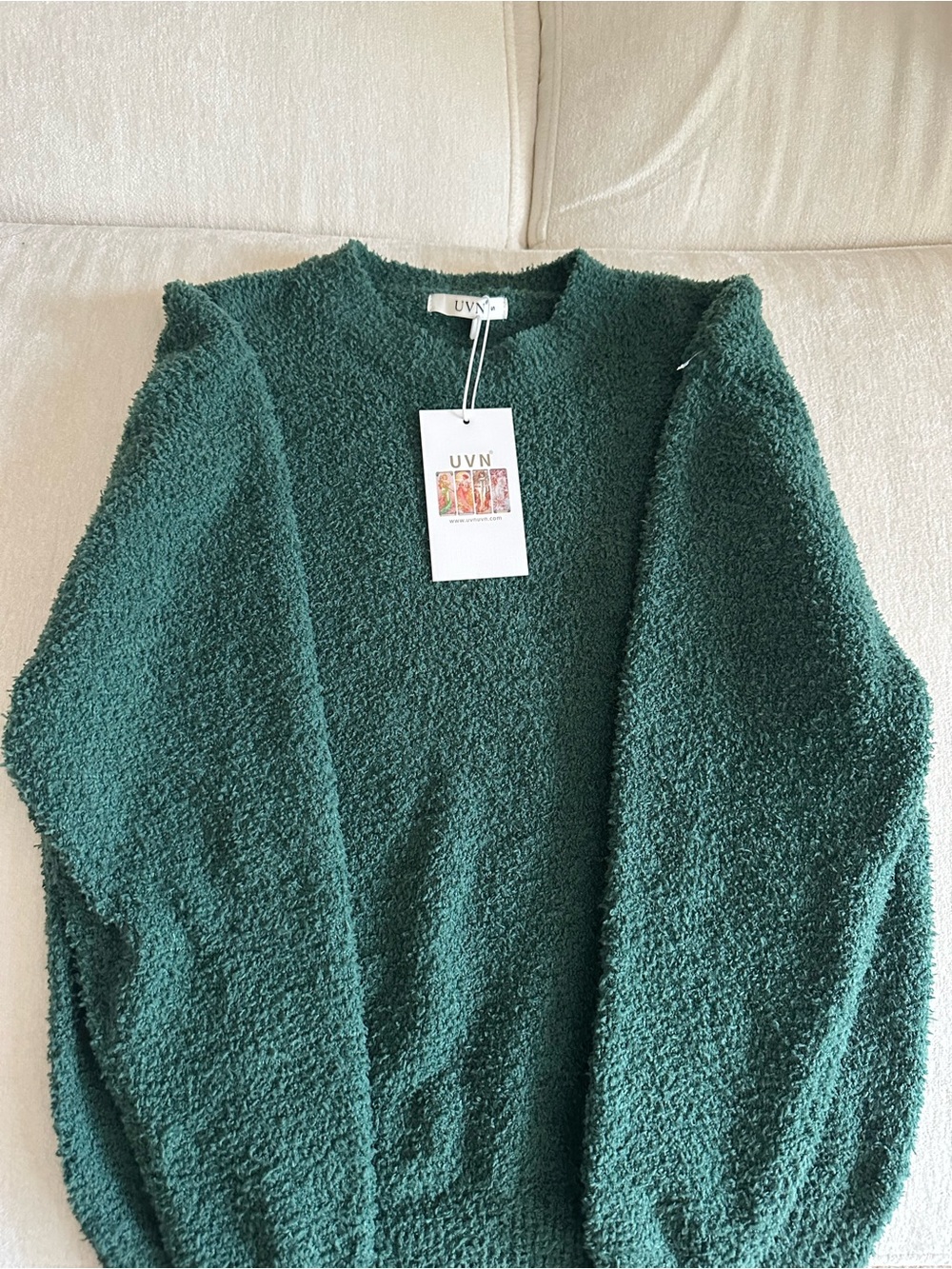 Women's UVN Forest Green Bouclé Crewneck Sweater NWT